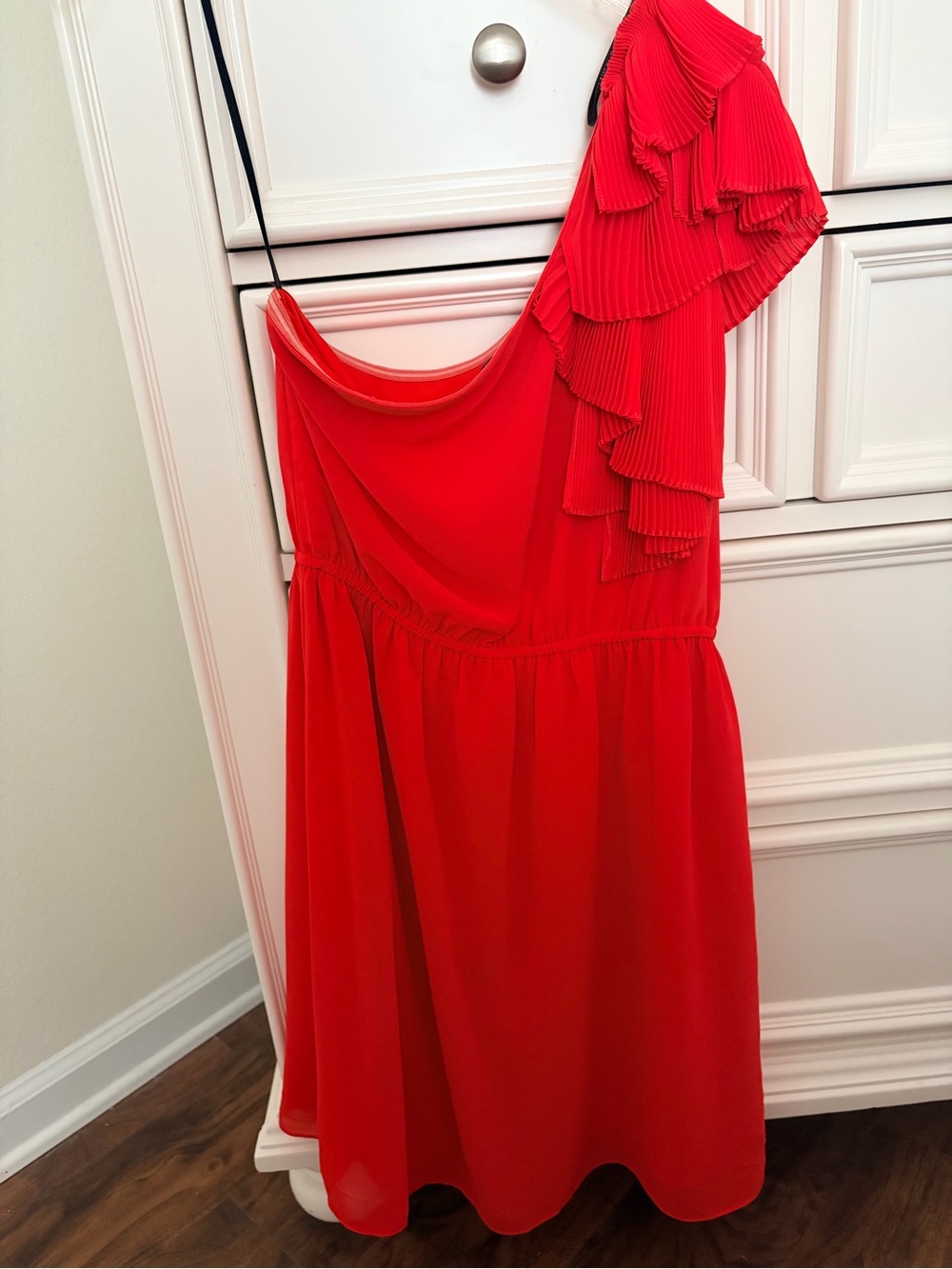 MM Couture Red One-Shoulder Ruffle Dress